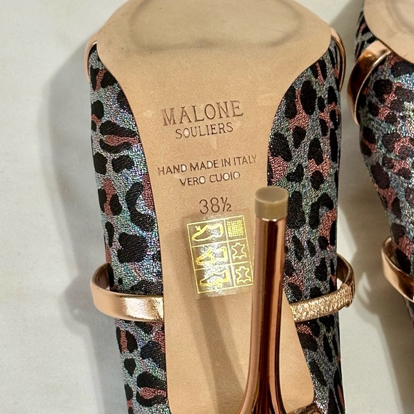 Malone Souliers Leopard Print Maureen Mules with Rose Gold Straps and heel - Picture 8 of 8